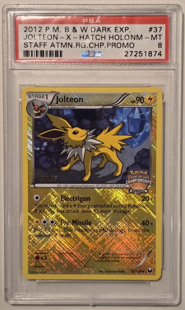 JOLTEON STAFF #37 Holo- 2012 Pokémon B&W DEX Aut. Regional Championships- PSA 8