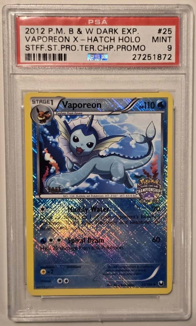 VAPOREON 25/108 STAFF HOLO-2012 Pokémon DEX/CH STATE CHAMPIONSHIP PROMO- PSA 9
