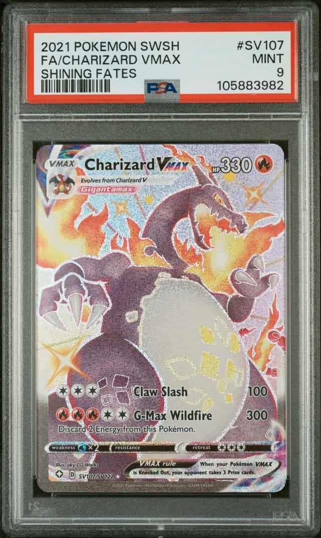 2021 POKEMON SWSH SHINING FATES #SV107/SV122 CHARIZARD VMAX SHINY VAULT PSA 9