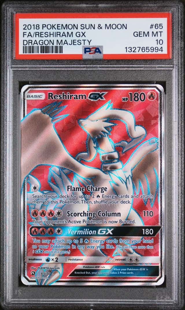 2018 POKEMON SUN & MOON DRAGON MAJESTY #65/70 RESHIRAM GX FULL ART PSA 10