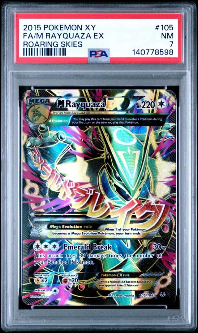2015 POKEMON XY ROARING SKIES #105 FA/M RAYQUAZA EX PSA 7