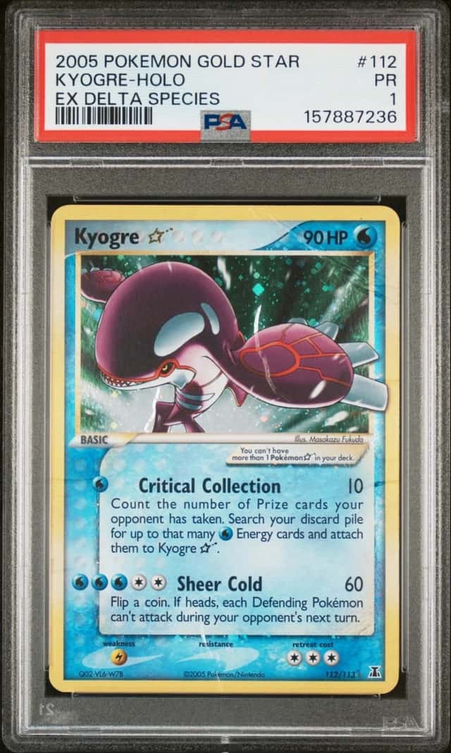 2005 POKEMON EX DELTA SPECIES GOLD STAR #112 KYOGRE-HOLO PSA 1