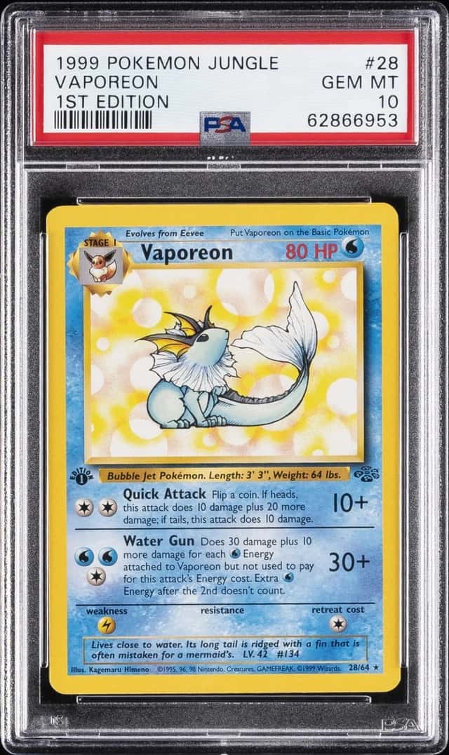 1999 POKEMON JUNGLE 1ST EDITION #28 VAPOREON PSA 10