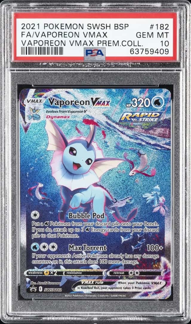 2021 POKEMON SWSH BLACK STAR PROMO #182 FULL ART/VAPOREON VMAX PSA 10