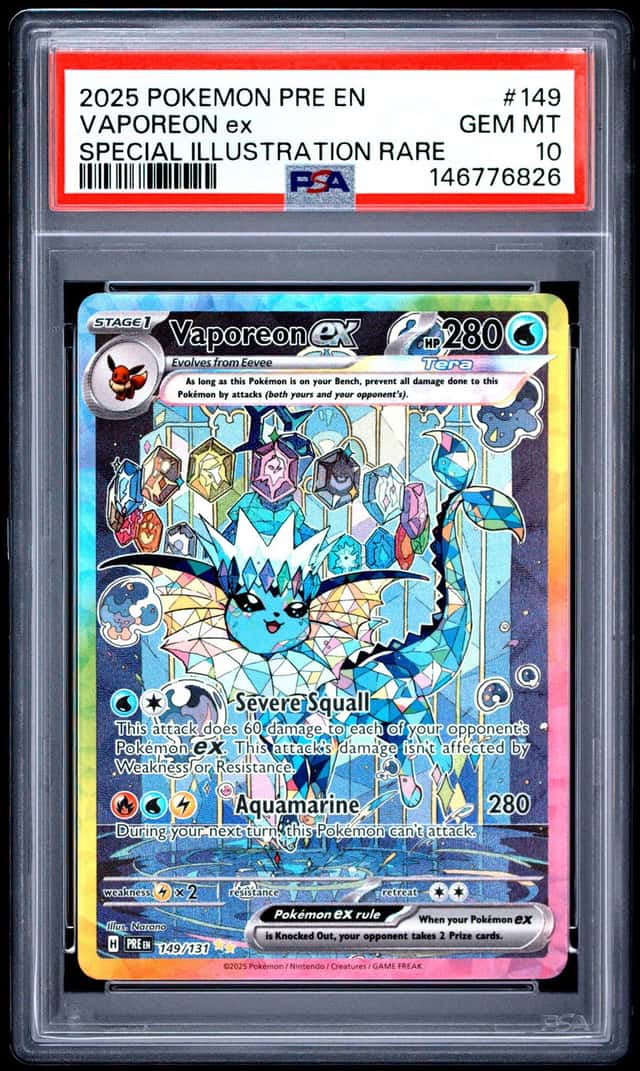 2025 POKEMON PRE EN PRISMATIC EVOLUTIONS #149 VAPOREON EX PSA 10