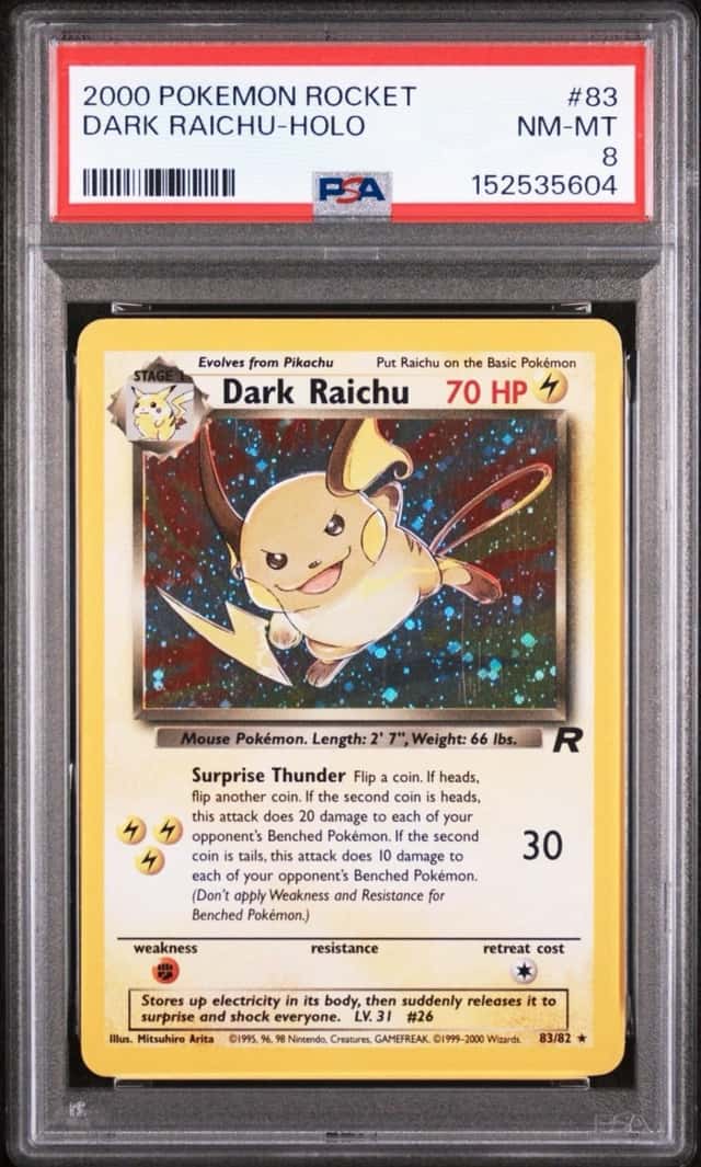 Dark Raichu #83 PSA 8 Holo Secret Rare Team Rocket Pokemon Card ⚡️🔥