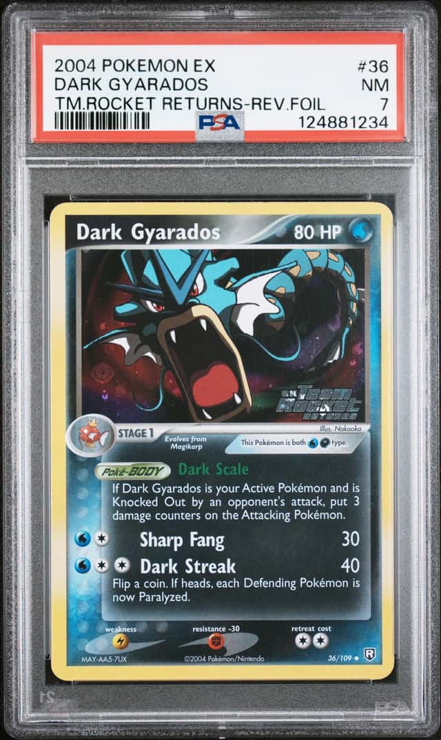 2004 Pokemon EX Team Rocket Returns Dark Gyarados Reverse Holo #36/109 PSA 7