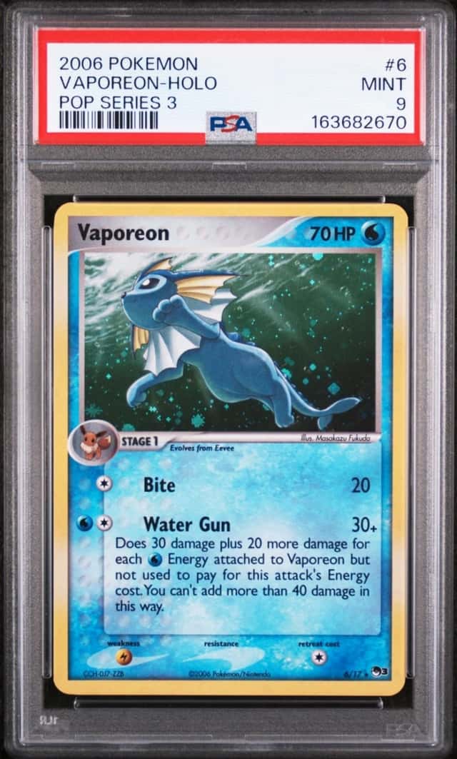 Pokemon Vaporeon Holo Pop Series 3 6/17 PSA 9 Mint