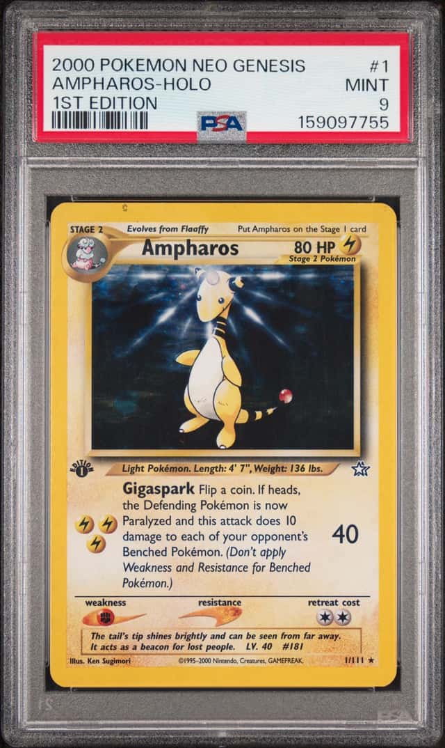 Pokemon Ampharos Holo Neo Genesis 1st Edition 1/111 PSA 9 Mint