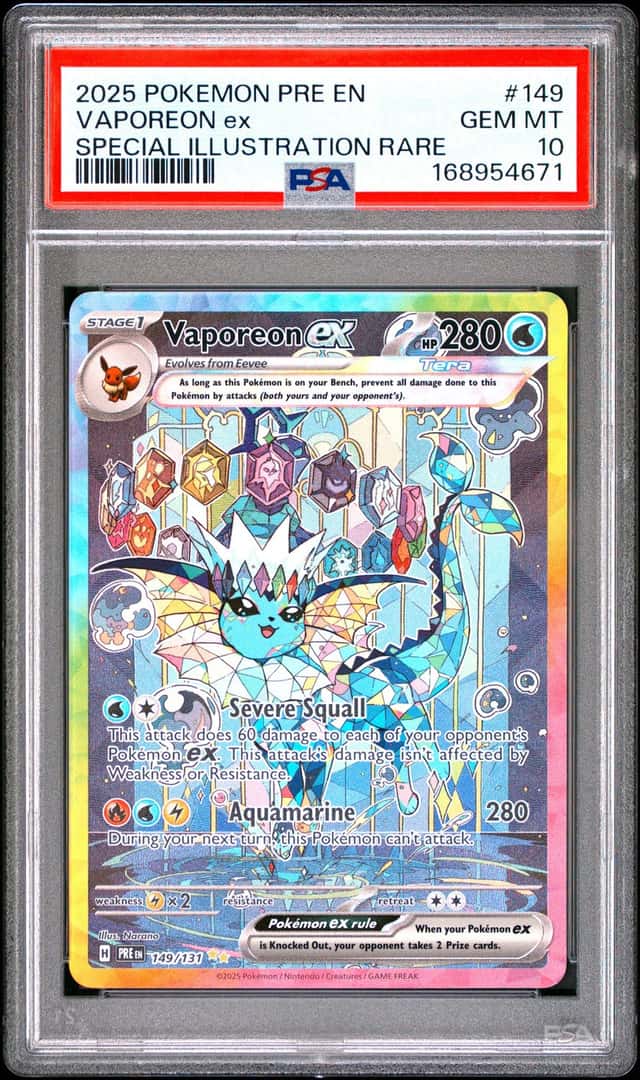 2025 POKEMON PRISMATIC EVOLUTIONS SPECIAL ILLUSTRATION RARE VAPOREON EX PSA 10