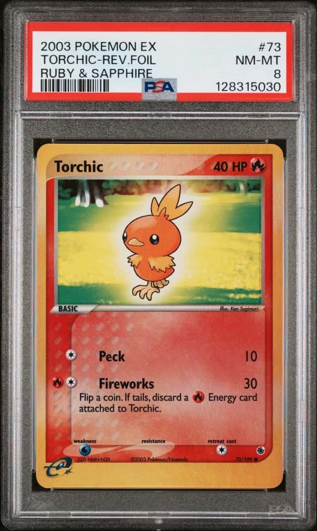 2003 POKEMON EX RUBY & SAPPHIRE #73 TORCHIC-REVERSE FOIL PSA 8