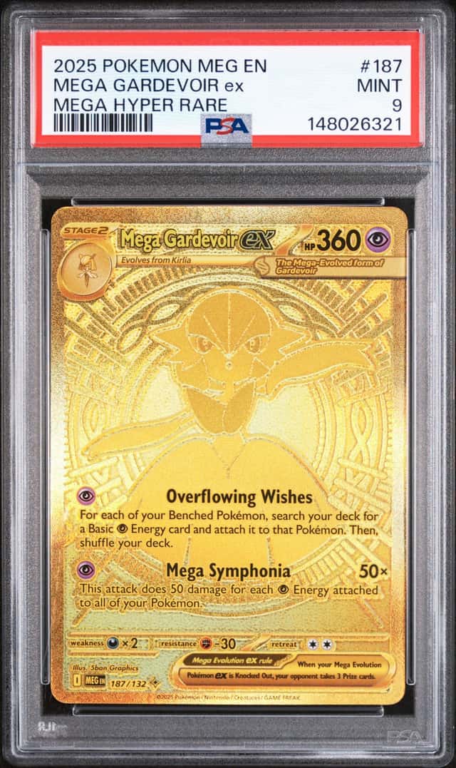 2025 Pokemon Mega Evolution #187/132 Mega Gardevoir EX Gold Hyper Rare - PSA 9