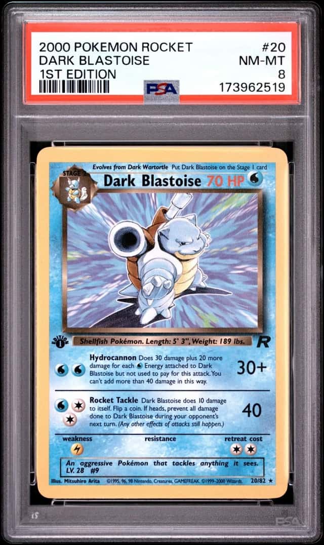 2000 POKEMON ROCKET 1ST EDITION #20 DARK BLASTOISE PSA 8