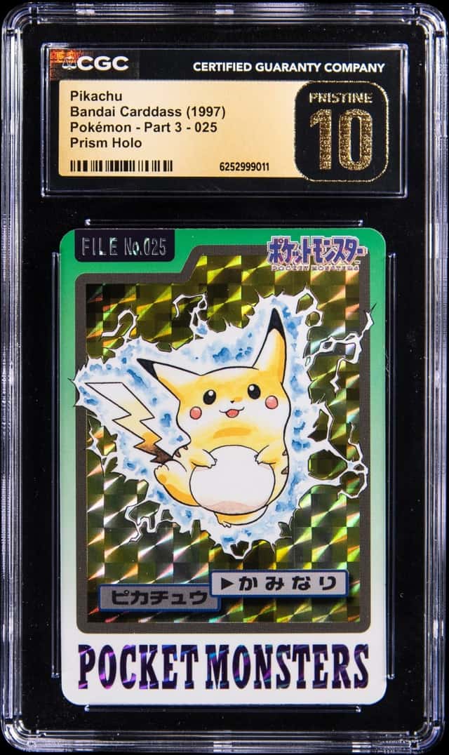 1997 Pokemon Bandai Carddass Part 3 Prism Holo #025 Pikachu - CGC PRISTINE 10 - Pop 2 