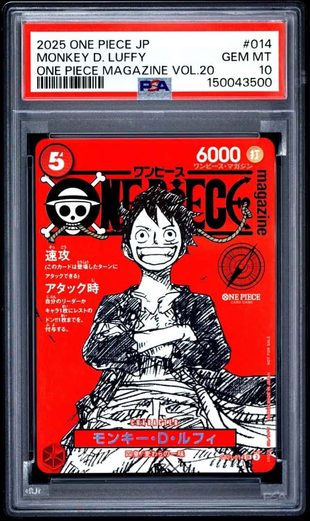 2025 ONE PIECE JAPANESE PROMOS ONE PIECE MAGAZINE VOL.20 MONKEY D. LUFFY PSA 10