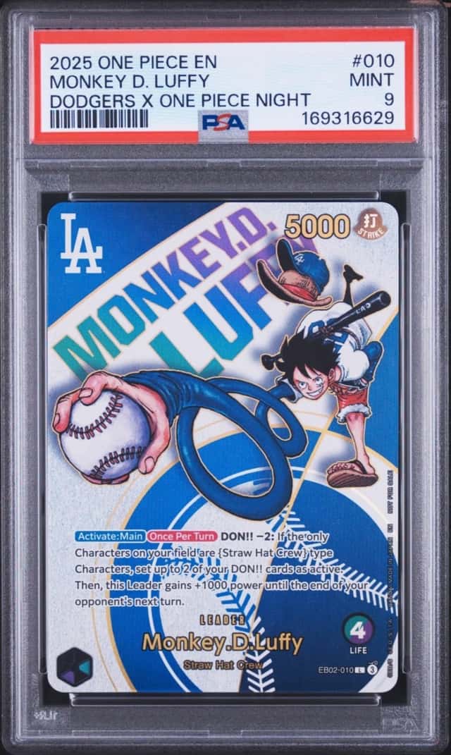 2025 ONE PIECE PROMOS DODGERS X ONE PIECE NIGHT #010 MONKEY D. LUFFY PSA 9