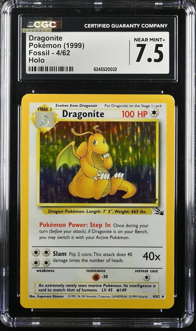 1999 Pokemon Fossil Holo Dragonite #4 CGC 7.5 NRMT+