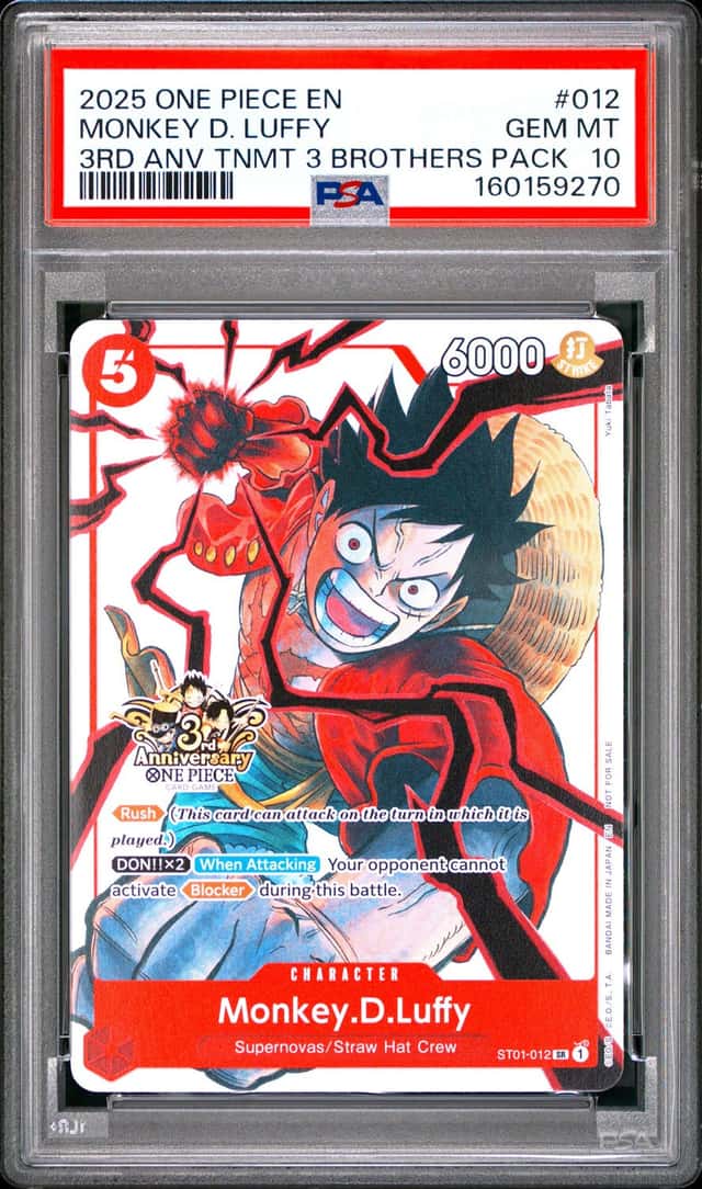 2025 ONE PIECE 3RD ANNIVERSARY TOURNAMENT 3 BROTHERS PACK MONKEY D. LUFFY PSA 10