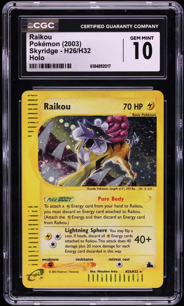 2003 Pokemon Skyridge Holo Raikou #H26 CGC 10 GEM MINT