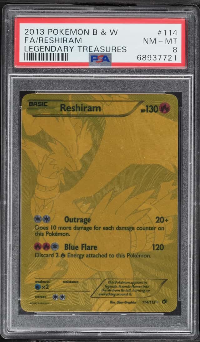 2013 Pokemon Black & White Legendary Treasures Gold Rare Reshiram #114 PSA 8 NM-MT