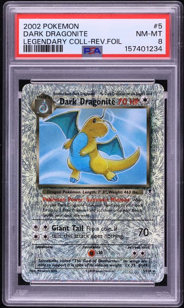 2002 Pokemon Legendary Collection Reverse Holo Dark Dragonite #5 PSA 8 NM-MT