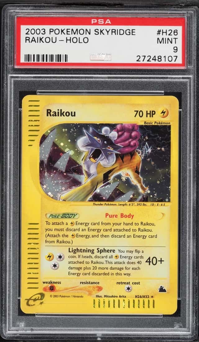 2003 Pokemon Skyridge Holo Raikou #H26 PSA 9 MINT
