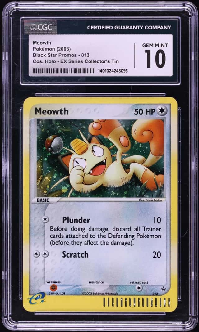 2003 Pokemon Black Star Promo EX Series Collector's Tin Cosmos Holo Meowth #13 CGC 10 GEM MINT
