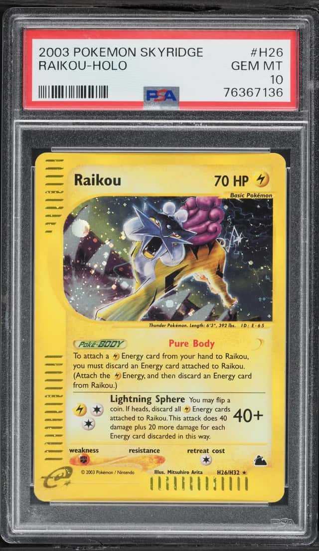 2003 Pokemon Skyridge Holo Raikou #H26 PSA 10 GEM MINT