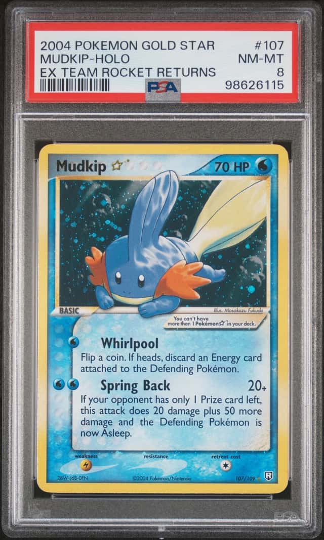 2004 Pokemon EX Team Rocket Returns Holo Mudkip Gold Star #107 PSA 8 NM-MT