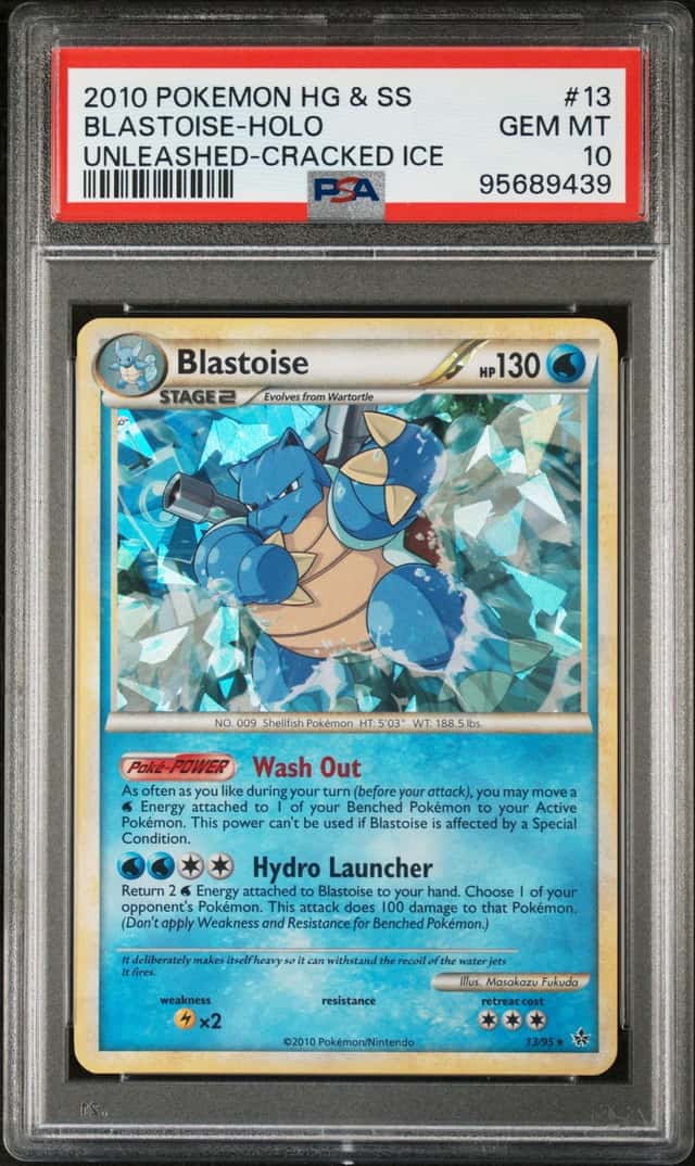 2010 Pokemon HeartGold & SoulSilver Unleashed Cracked Ice Holo Blastoise #13 PSA 10 GEM MINT