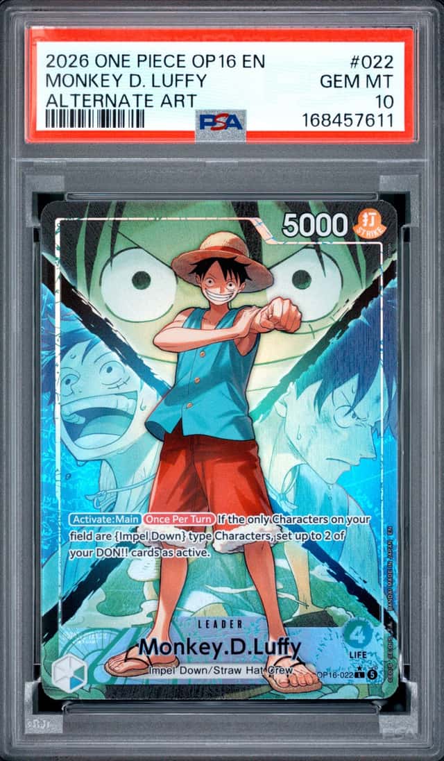 2026 ONE PIECE OP16-THE TIME OF BATTLE ALTERNATE ART #022 MONKEY D. LUFFY PSA 10