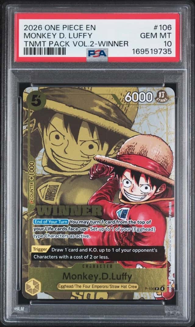 2026 ONE PIECE TOURNAMENT PACK VOL.2 WINNER #106 MONKEY D. LUFFY PSA 10