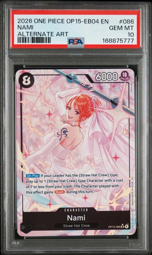 2026 ONE PIECE OP15-EB04-ADVENTURE ON KAMI'S ISLAND ALTERNATE ART NAMI PSA 10