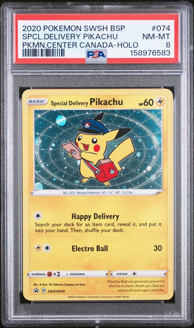 2020 Pokemon Sword and Shield Black Star Promo Pokemon Center Canada Holo Special Delivery Pikachu #SWSH074