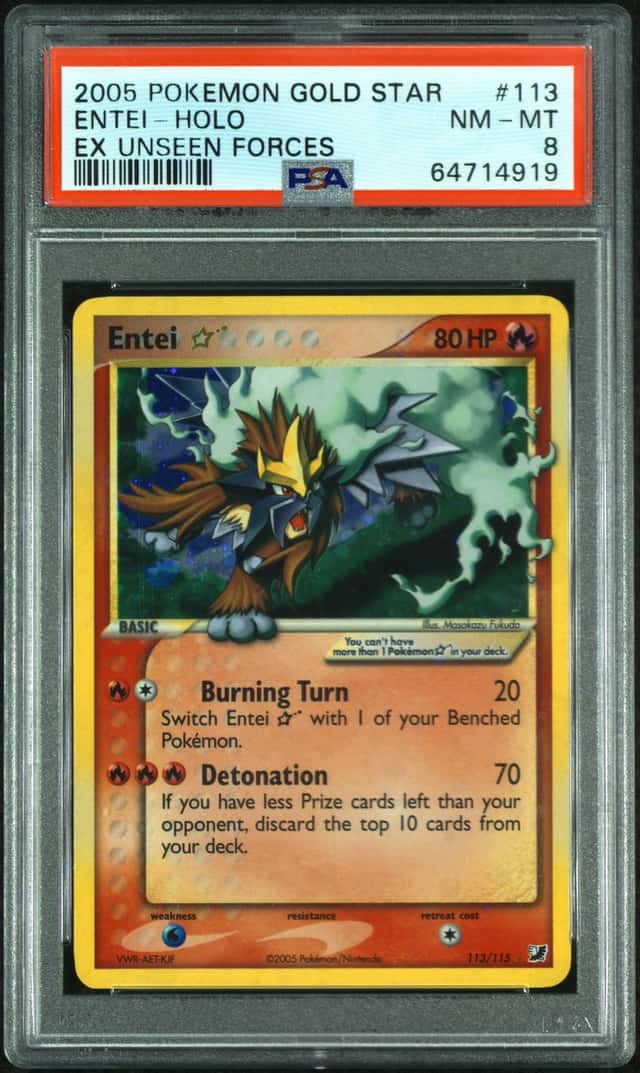 2005 Pokemon Ex Unseen Forces Holo Entei Gold Star #113