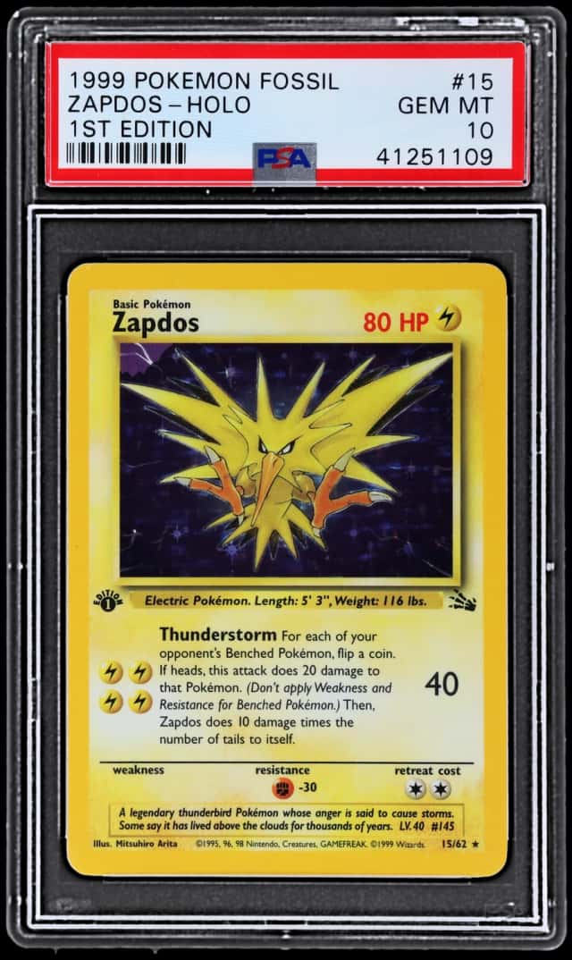 1999 Pokemon Fossil 1st Edition Holo Zapdos #15