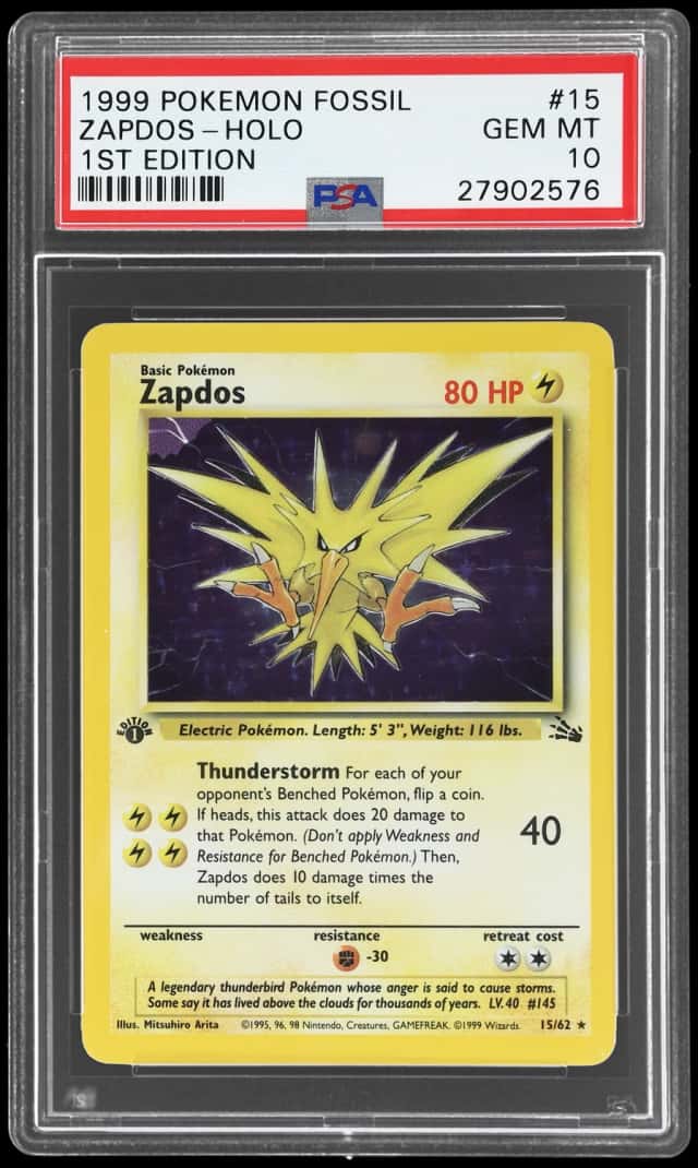 1999 Pokemon Fossil 1st Edition Holo Zapdos #15
