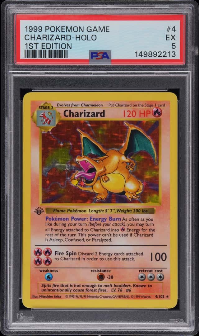 1999 POKEMON BASE SET 1ST EDITION #4/102 CHARIZARD HOLO RARE THICK STAMP PSA 5