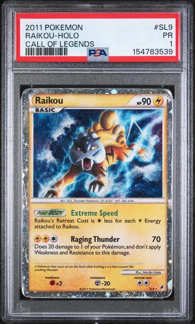 2011 POKEMON CALL OF LEGENDS #SL9 RAIKOU-HOLO PSA 1