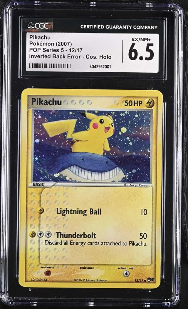 CGC 6.5 Pokemon Card: Pikachu Pop 5 Series 12/17 Cosmos Holo Inverted Back Error