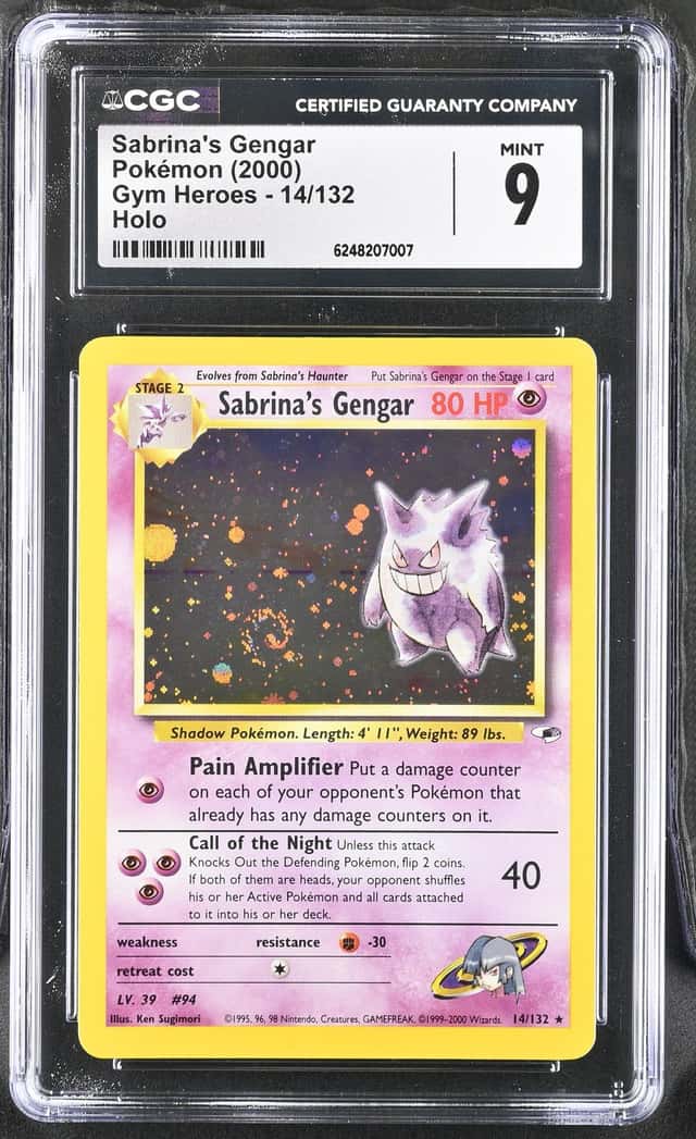 Pokemon Sabrina's Gengar 2000 Gym Heroes Holo Card 14/132 CGC 9 Mint SWIRL