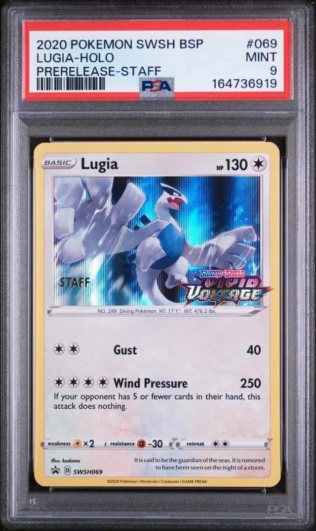 2020 POKEMON SWSH BLACK STAR PROMO PRERELEASE-STAFF #069 LUGIA-HOLO PSA 9