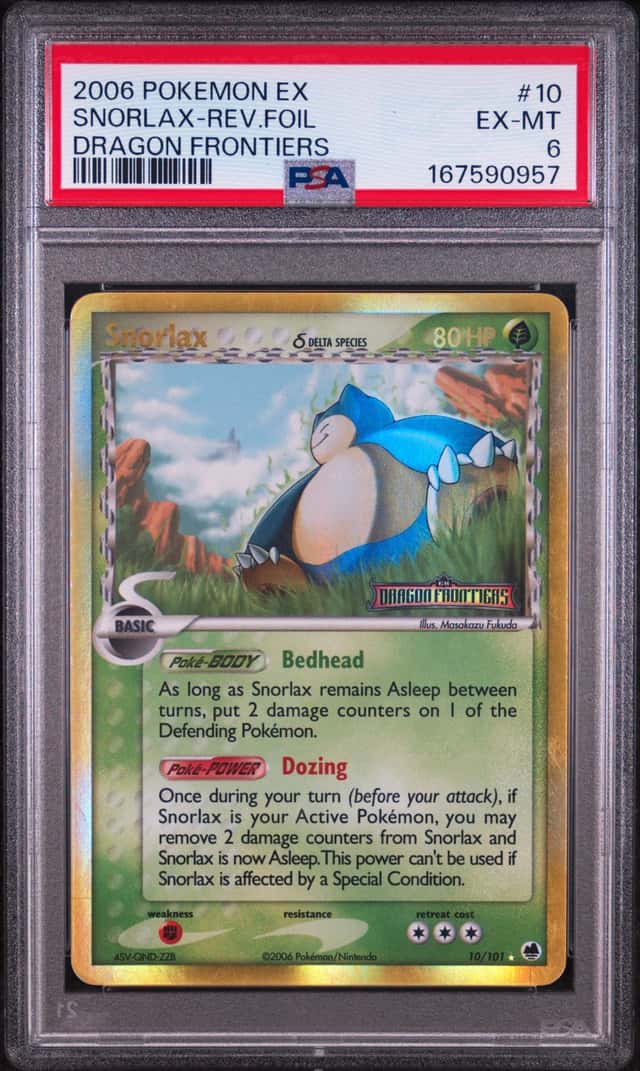 2006 POKEMON EX DRAGON FRONTIERS #10 SNORLAX-REVERSE FOIL PSA 6