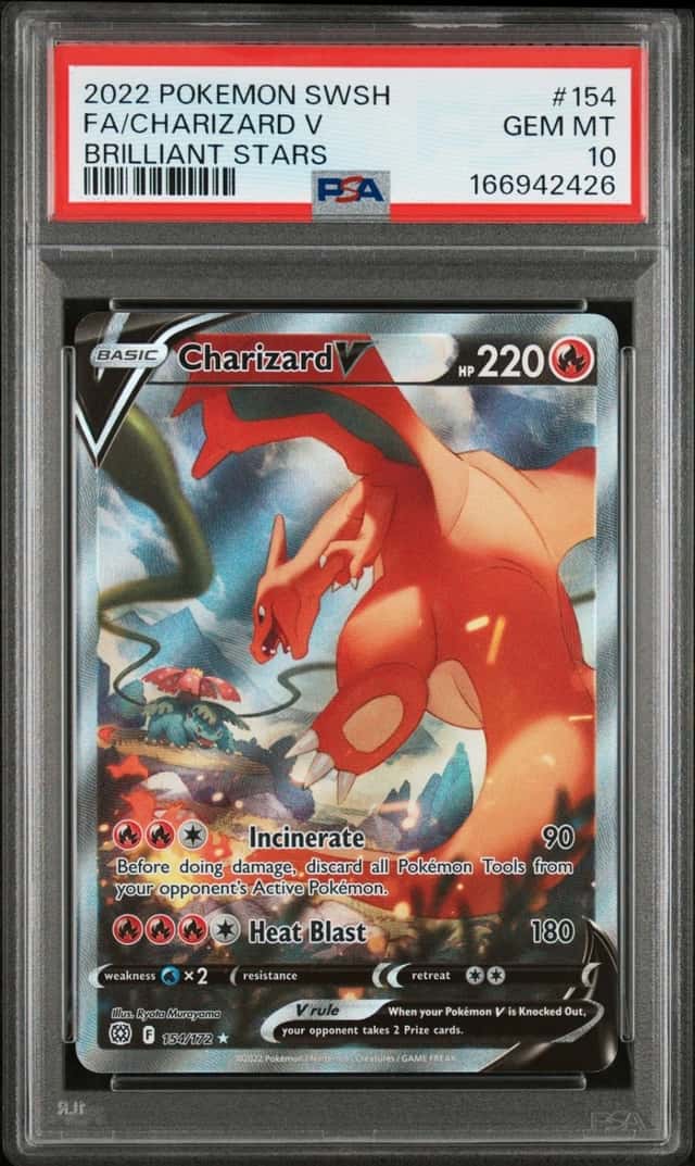 2022 POKEMON SWORD & SHIELD BRILLIANT STARS #154 FULL ART/CHARIZARD V PSA 10