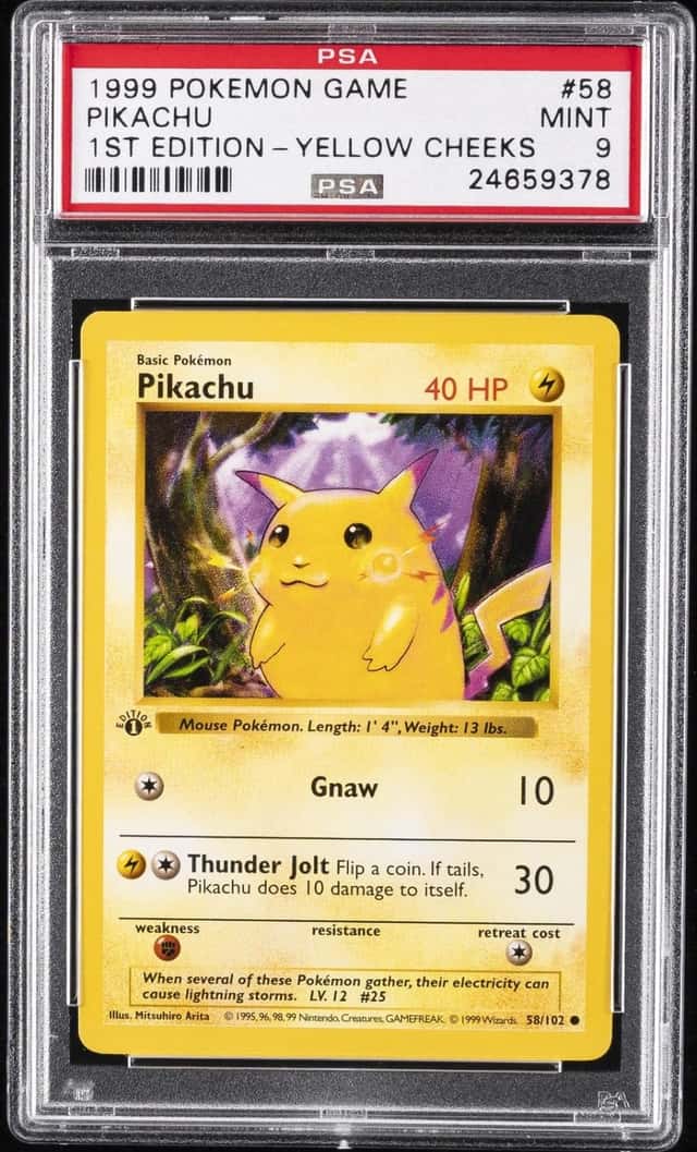 1999 POKEMON BASE SET 1ST EDITION-YELLOW CHEEKS #58 PIKACHU PSA 9