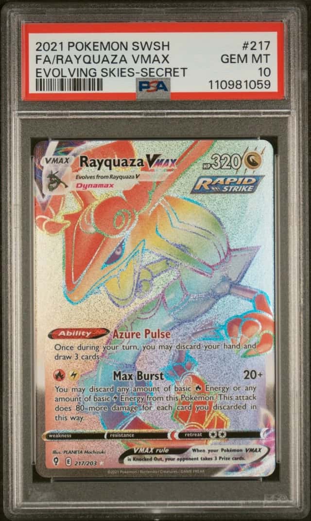 2021 POKEMON SWORD & SHIELD EVOLVING SKIES SECRET FULL ART/RAYQUAZA VMAX PSA 10