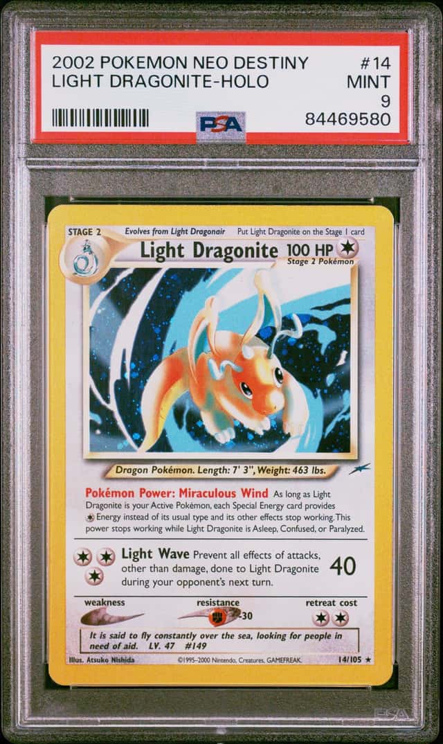 PSA 9 Light Dragonite Blue Holo Neo Destiny 14/105 Vintage Pokemon 2002 Low Pop