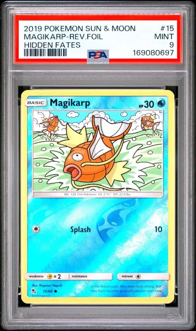2019 POKEMON SUN & MOON HIDDEN FATES #15 MAGIKARP-REVERSE FOIL PSA 9