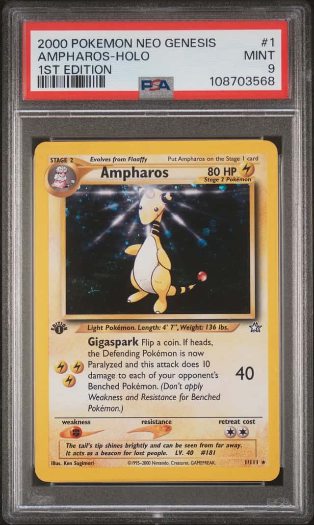 Pokemon Ampharos Holo Neo Genesis 1st Edition 1/111 PSA 9 Mint
