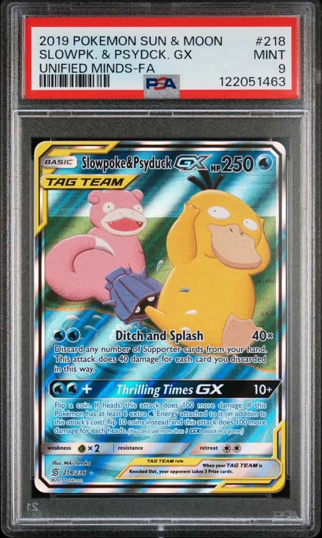 2019 Pokemon Sun & Moon Unified Minds #218 Slowpoke & Psyduck GX PSA 9